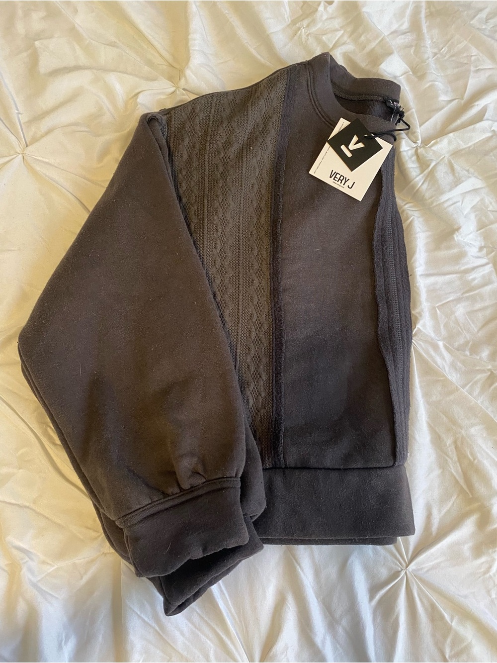 Very J Black Women's Crewneck Sweatshirt with Textured Front Panels